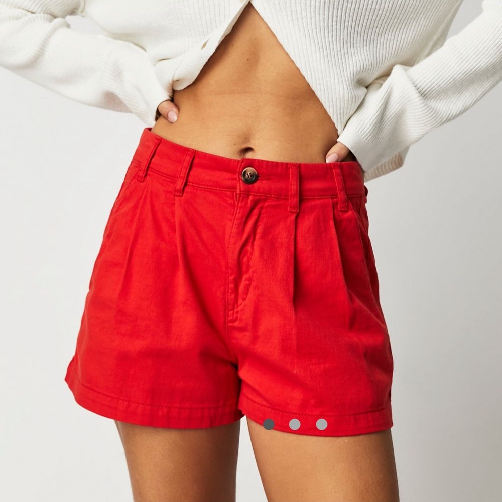 Free People Red High-Waist Pleated Cotton Shorts